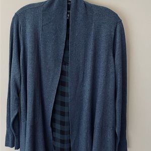 Eileen Fisher Two Piece stone Blue/Black Wool Sweater/Silk Shell Set